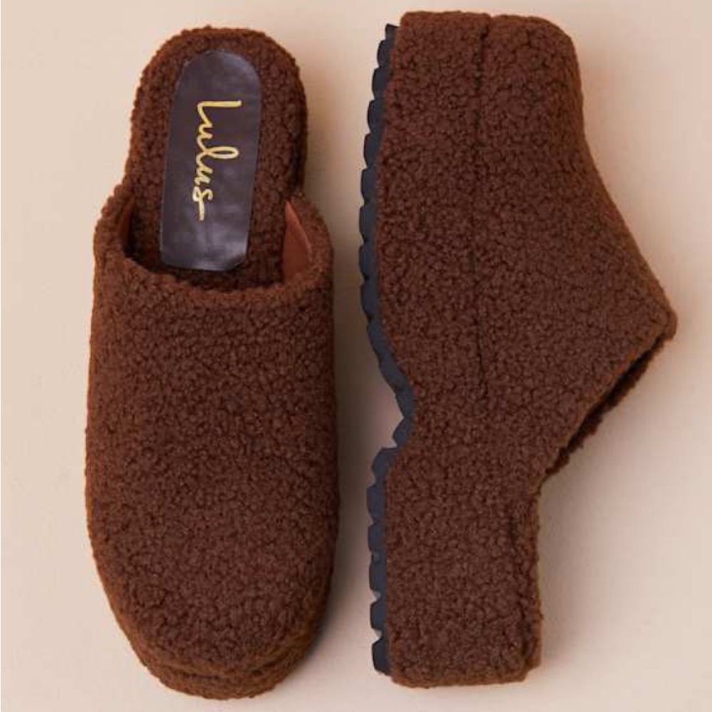Brown Fur Platform Clogs - Picture 2 of 3